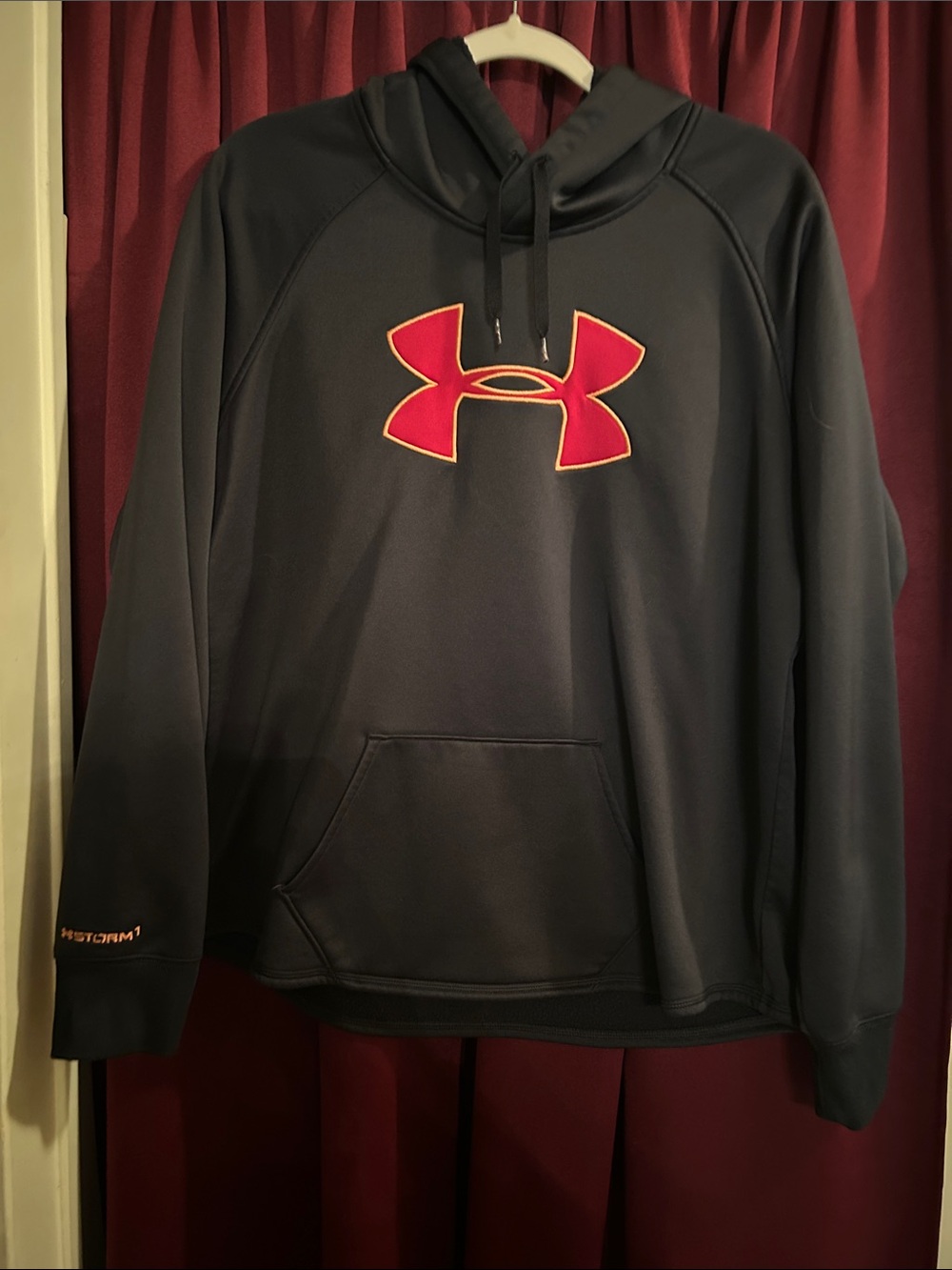 Women’s Under Armour Black Crewneck Hoodie with Red Logo H Storm1. XL